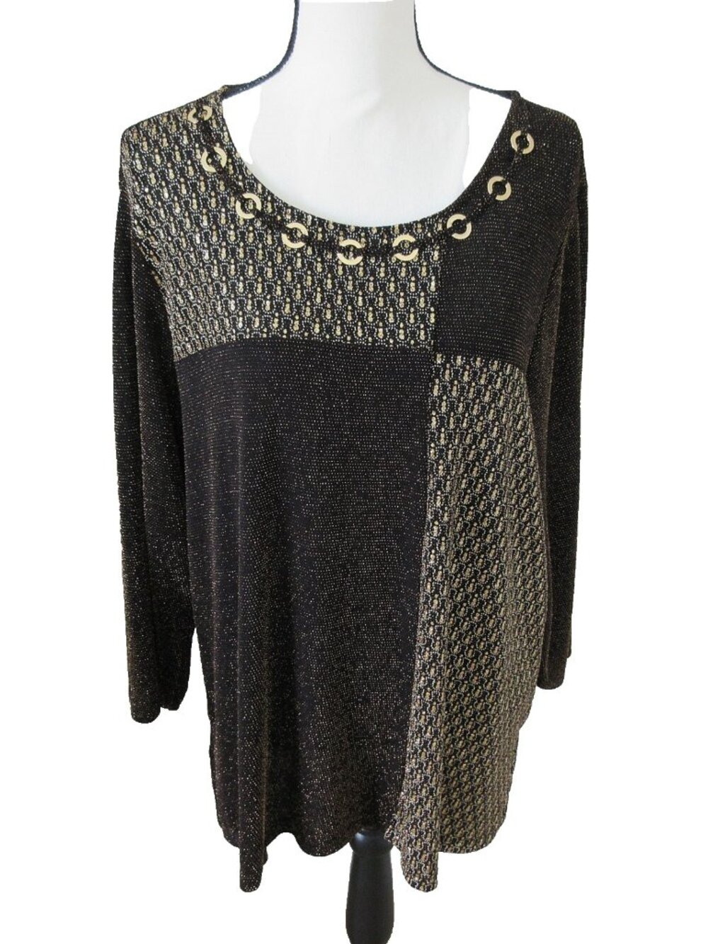 Alfred Dunner Womens 1X Dressy Pullover Knit Top Colorblocked Embellished